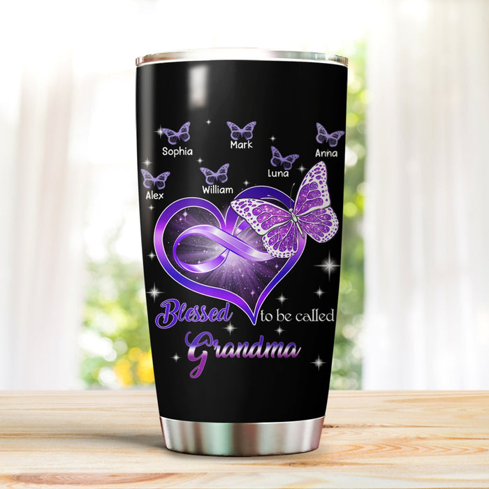 Personalized Tumbler Gifts For Grandma Infinity Butterflies Monogram Heart Custom Grandkids Name Travel Cup For Birthday