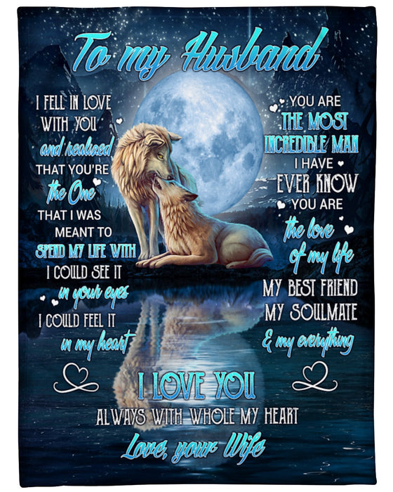 Personalized Blanket To My Husband From Wife I Fell In Love With You Wolf Couple Under The Moon Print Custom Name