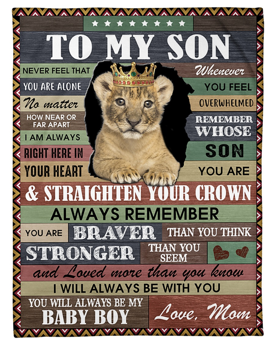 Personalized Blanket To My Son From Mom Always Remember Baby Lion Printed Wooden Background