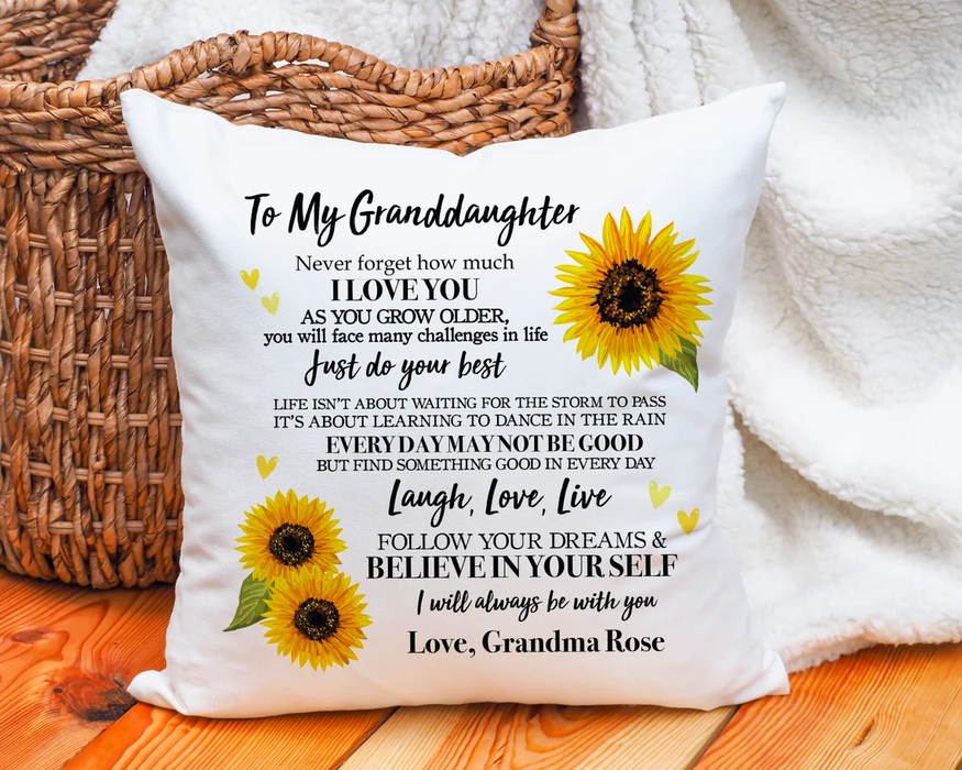Personalized To My Granddaughter Square Pillow Sunflower Never Forget How Much I Love You Custom Name Sofa Cushion