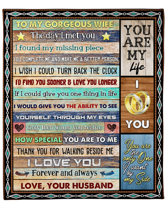 Personalized Blanket To My Wife From Husband My Missing Piece Rustic Design Wooden Background Custom Name