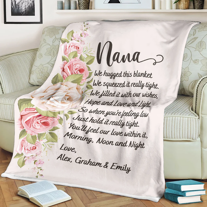 Personalized To My Grandma Fleece Blanket From Grandkids Hope And Love And Light Blanket Rose Printed Custom Kids Name