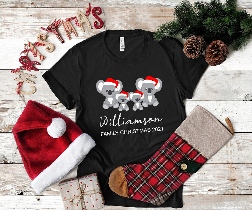 Personalized Matching Shirt For Family Cute Koala With Santa Hat Printed Family Christmas 2021 Custom Family Name & Year
