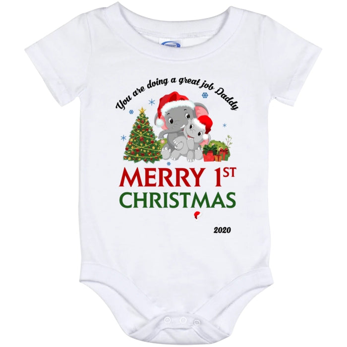 Personalized Santa Elephant Daddy And Baby Kids Bodysuit For Boy Girl Custom Name And Year Merry 1st Christmas Onesie