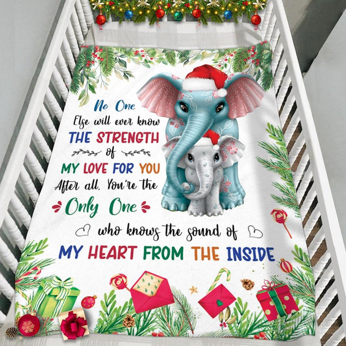 Fleece Sherpa Blanket For Baby No One Else Will Ever Know The Strength Of My Love Cute Elephant With Santa Hat Printed
