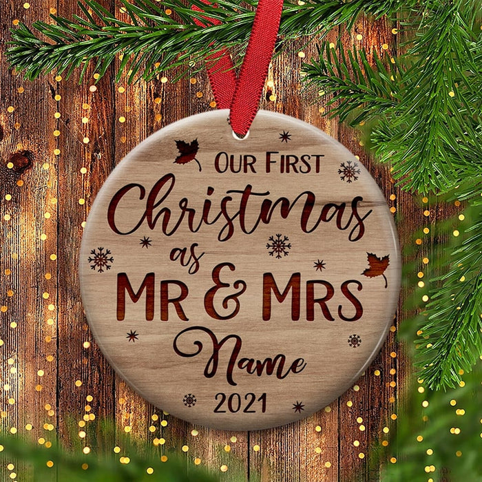 Personalized Our First Christmas As Mr And Mrs Ornament For Couple Newlywed Custom Name Just Married 2021 Ornaments