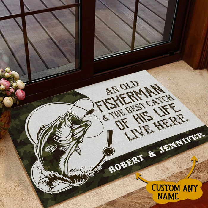 Personalized Welcome Doormat For Fishing Lovers An Old Fisherman & The Best Catch Of His Life Live Here Custom Names
