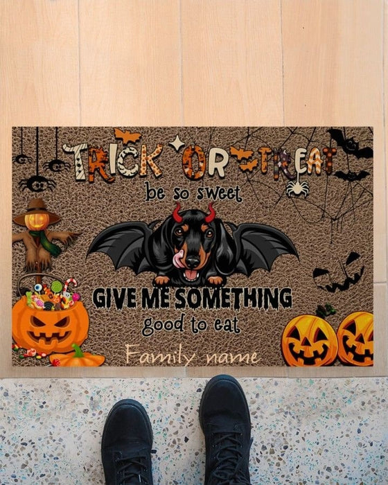 Personalized Doormat For Dog Lovers Give Me Something Good To Eat Dachshund Pumpkin Printed Custom Family Name
