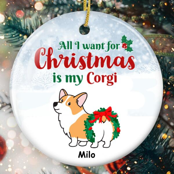 Personalized Ornament For Corgi Lovers All I Want Corgi Garland Holly Snow Custom Name Tree Hanging Gifts For Christmas