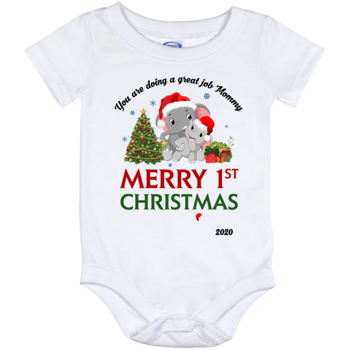 Personalized Santa Elephant Mommy And Baby Kids Bodysuit For Boy Girl Custom Name And Year Merry 1st Christmas Onesie