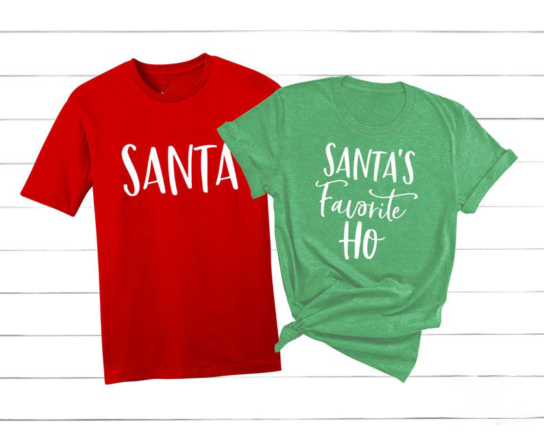Classic Matching T-Shirt For Couple Santa And Santa's Favorite HO Funny Merry Christmas Matching Shirt