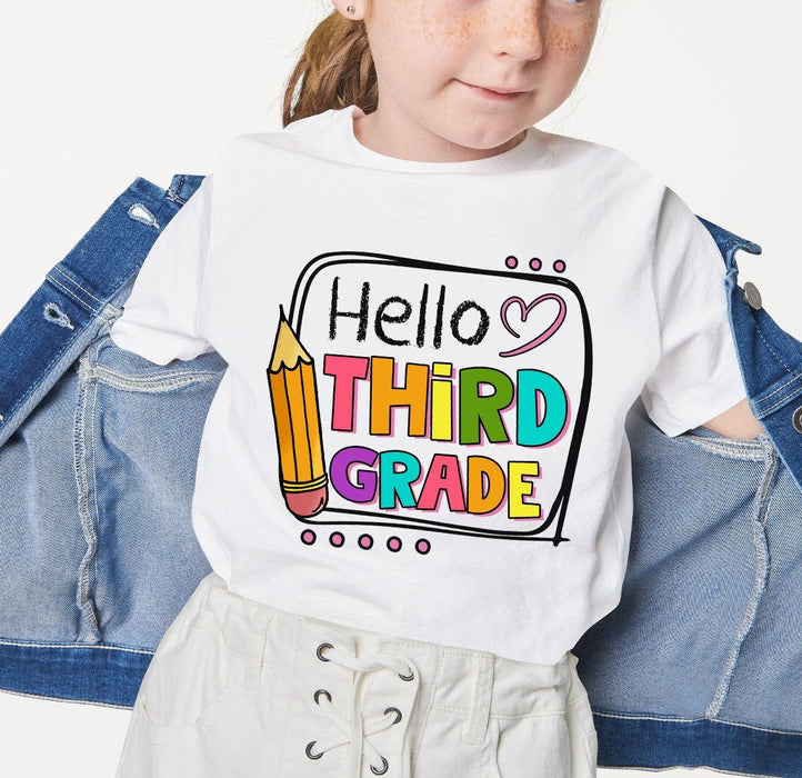 Personalized T-Shirt For Kids Hello Third Grade Pencil Heart Printed Custom Grade Level Back To School Outfit