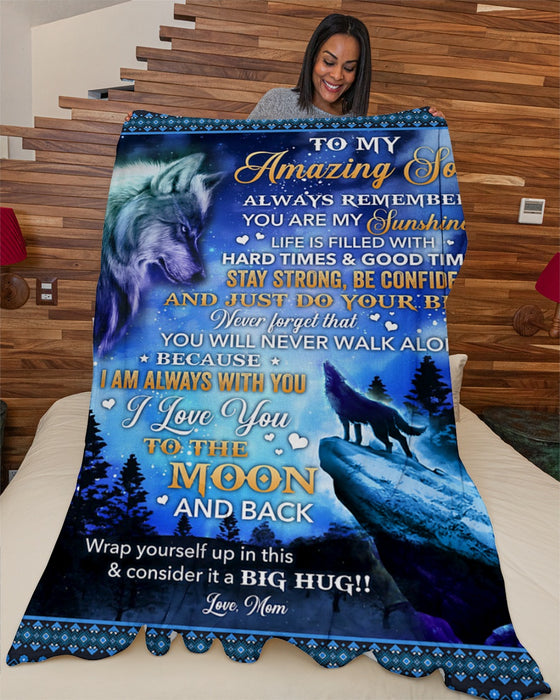 Personalized To My Son Blanket From Mom Dad Custom Name Wolf Stay Strong Be Confident Gifts For Christmas