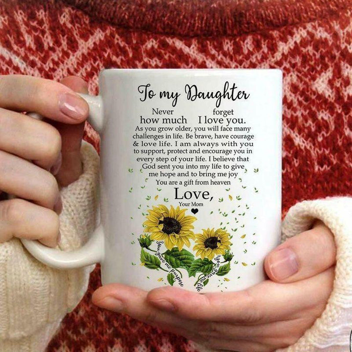 Personalized To My Daughter Coffee Mug Sunflower You'll Face Many Challenges Custom Name White Cup Gifts For Christmas