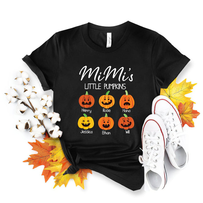 Personalized T-Shirt For Grandma Mimi's Little Pumpkin Cute Design Custom Grandkid's Name Shirt For Halloween