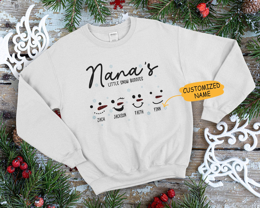 Personalized T-Shirt & Sweatshirt For Grandma Nana's Little Snow Buddies Cute Snowman Custom Grandkids Name