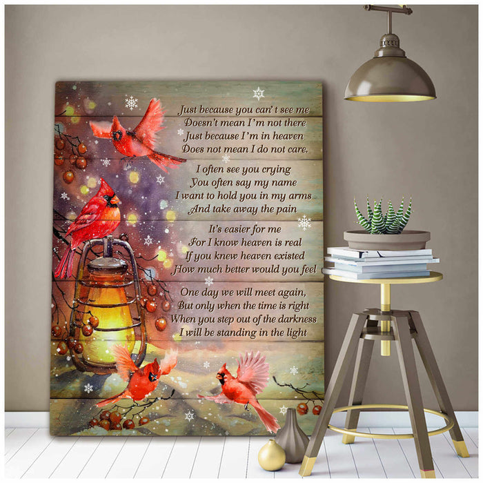 Memorial Canvas From Heaven Cardinal Just Because You Can’t See Me Canvas Cardinal Bird Poem Printed Sympathy Gift Ideas