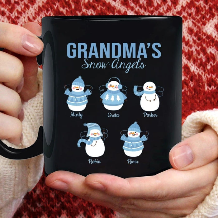 Personalized Coffee Mug Grandma's Snow Angles Cute Snowmen Printed Custom Grandkids Name 11Oz 15Oz Ceramic Mug