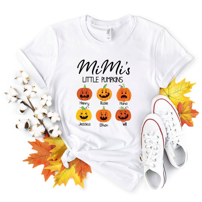Personalized T-Shirt For Grandma Mimi's Little Pumpkin Cute Design Custom Grandkid's Name Shirt For Halloween