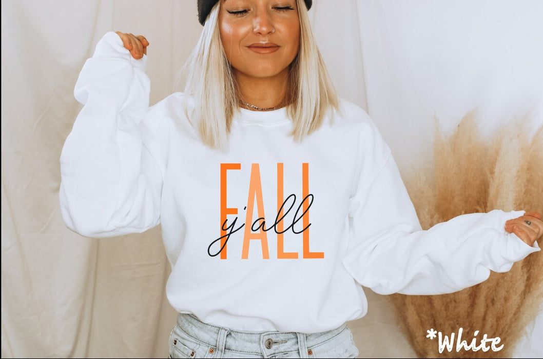 Classic Sweatshirt For Women Fall Y'all Shirt Yellow Word Monogram Design Cozy Fall Sweatshirt Fall Crewneck Shirt