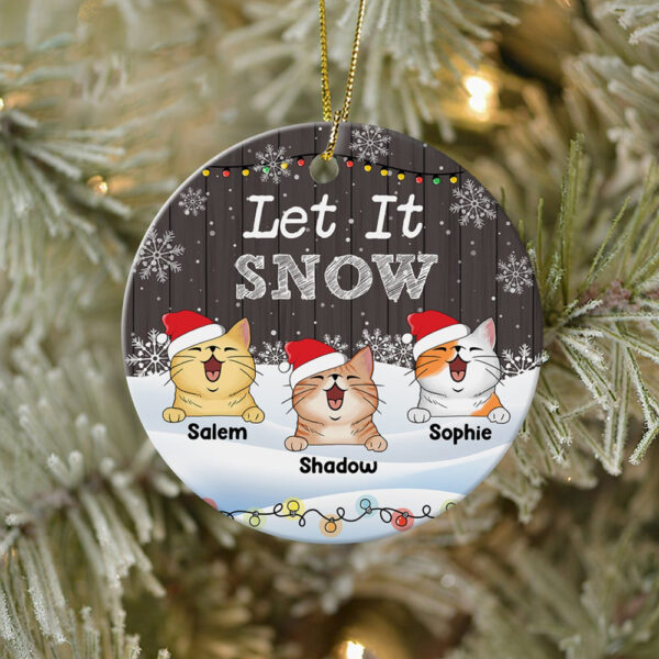 Personalized Ornament For Cat Lovers Let It Snow Snowflakes Wooden Custom Name Tree Hanging Gifts For Christmas