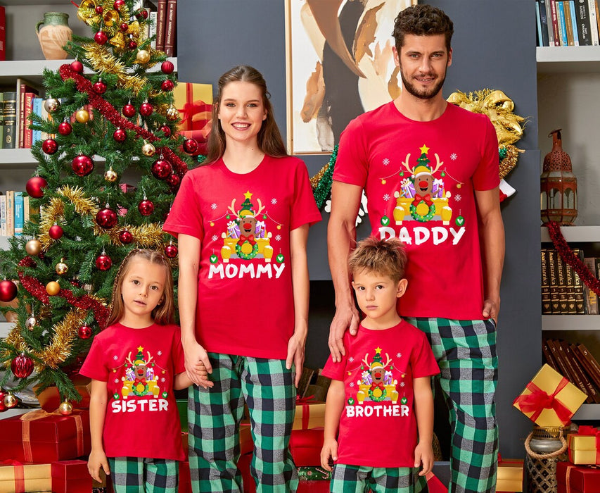 Personalized Matching Shirt For Family Cute Reindeer With Yellow Truck Printed Christmas Shirt