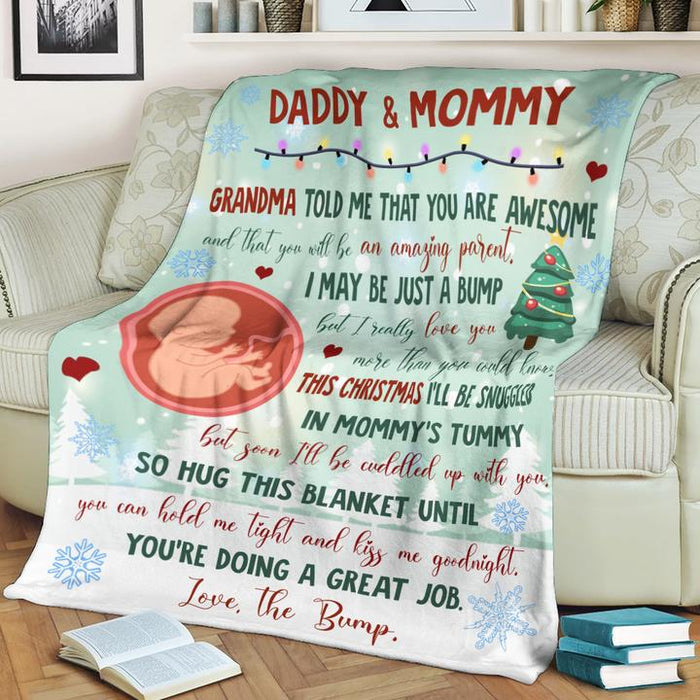 Personalized Blanket Daddy & Mommy Grandma Told Me That You Are Awesome Christmas Design With Little Baby Bump Printed