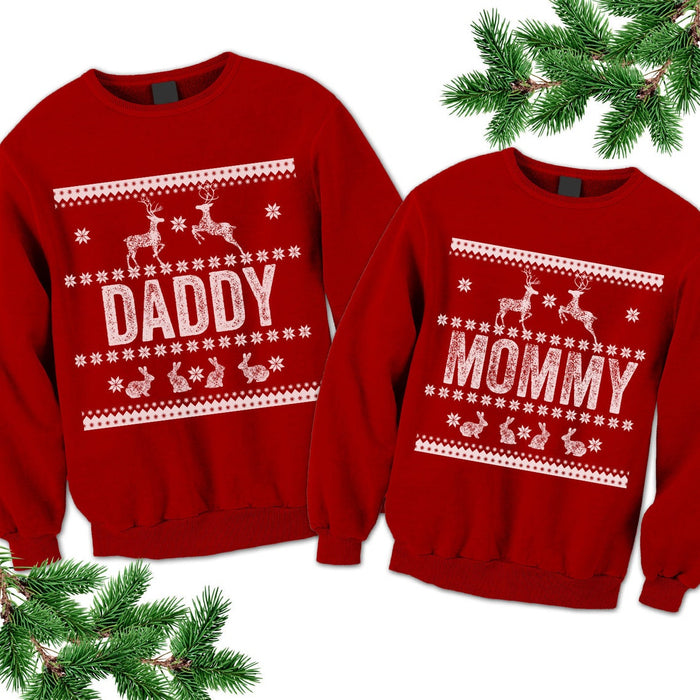 Personalized Christmas Family Matching Sweaters For New Father Mother Custom Daddy Mommy Sweatshirt For First Parents