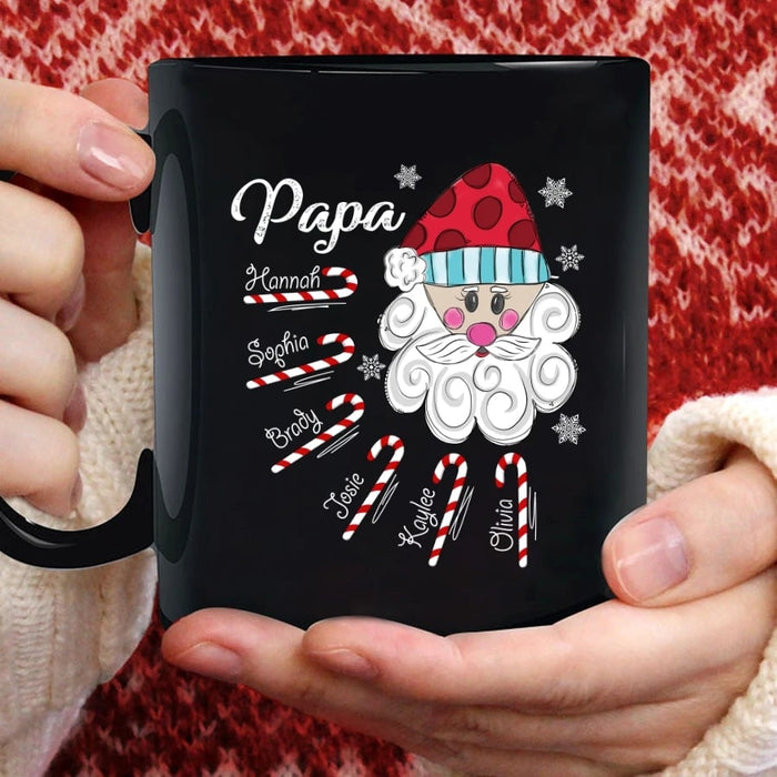 Personalized Coffee Mug For Grandpa Santa Claus & Candy Cane Printed Custom Grandkids Name 11Oz 15Oz Ceramic Mug