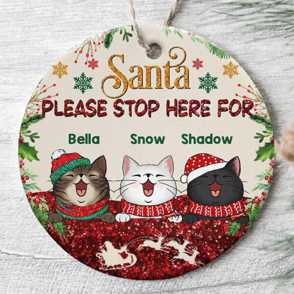 Personalized Ornament For Cat Lovers Santa Please Stop Here For Meowy Custom Name Tree Hanging Gifts For Christmas Xmas
