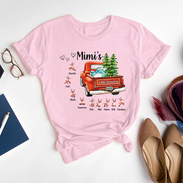 Personalized Sweatshirt For Grandma From Grandkids Little Reindeer Red Truck Pine Tree Custom Name Shirt Christmas Gifts