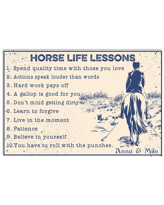 Personalized Horse Life Lessons Poster Canvas For Women Print Woman With Horse Custom Names Rustic Design