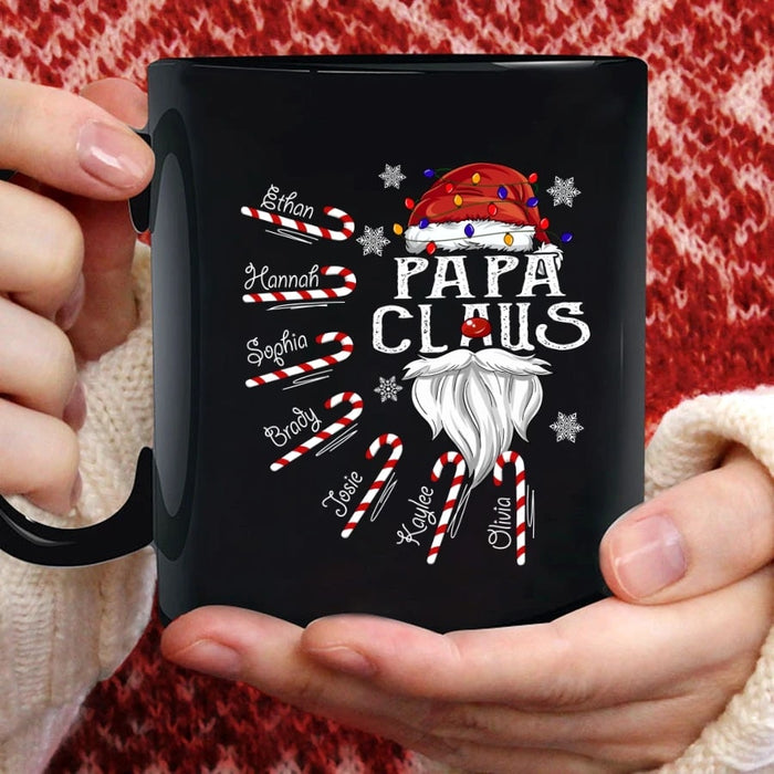 Personalized Coffee Cup For Grandpa Papa Claus Candy Cane & Snowflake Custom Grandkids Name 11Oz 15Oz Ceramic Mug