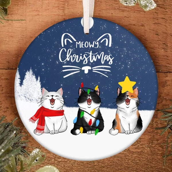 Personalized Ornament For Cat Lovers Meowy Cute Lights Stars In Winter Custom Name Tree Hanging Gifts For Christmas Xmas