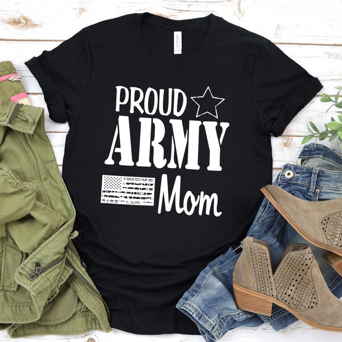 Personalized Unisex T-Shirt Proud Army Mom Dad Grandpa Grandma Custom Title American Flag Printed Patriotic Shirt