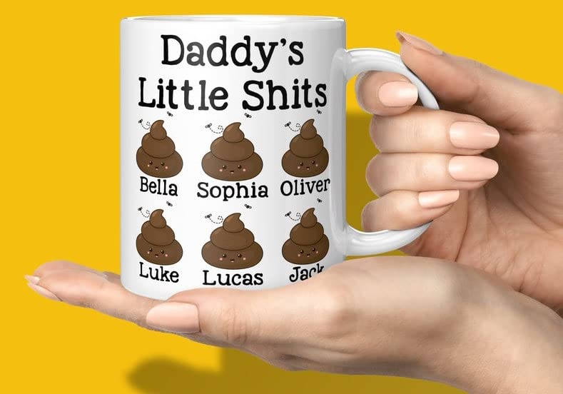 Personalized Ceramic Coffee Mug For Dad Daddy's Little Shits Funny Shit Print Custom Name 11 15oz Cup