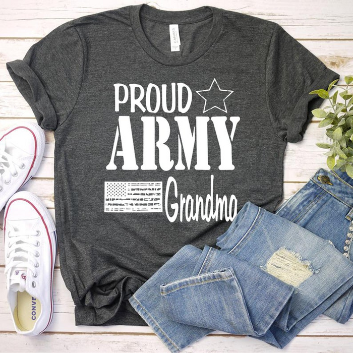 Personalized Unisex T-Shirt Proud Army Mom Dad Grandpa Grandma Custom Title American Flag Printed Patriotic Shirt