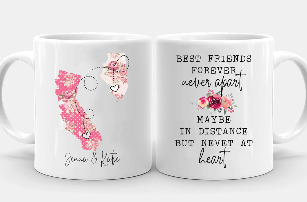 Personalized Coffee Mug For Sisters Friend Forever Never Apart Flowers Custom Name White Cup Long Distance Touch Gifts