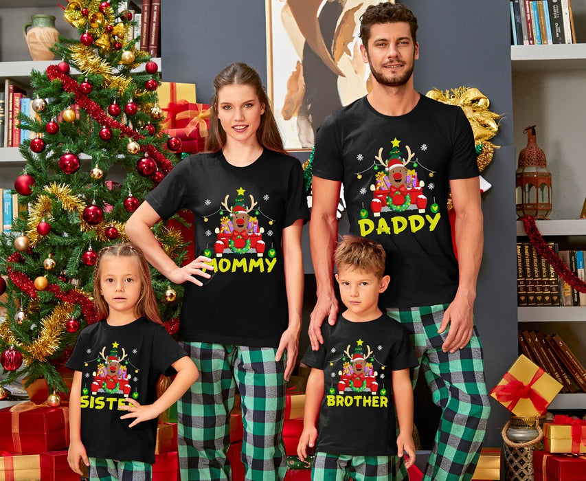 Personalized Matching Shirt For Family Cute Reindeer With Yellow Truck Printed Christmas Shirt