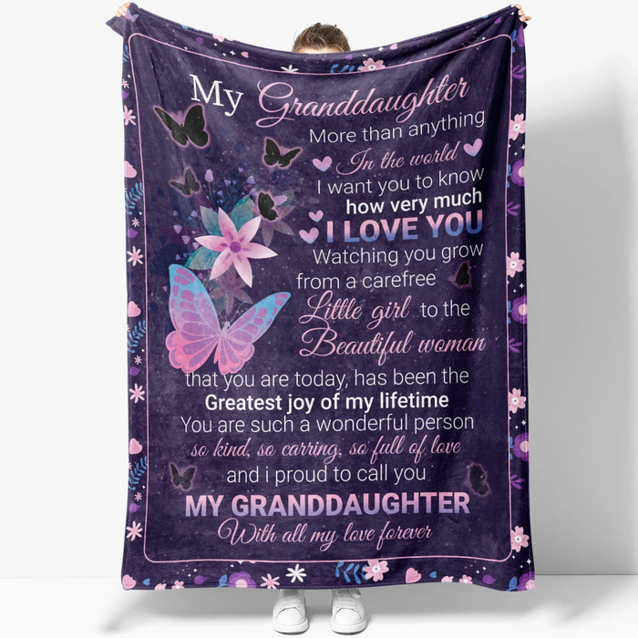 Personalized Fleece Blanket To Granddaughter From Grandparent More Than Anything In The World Flower & Butterfly Printed