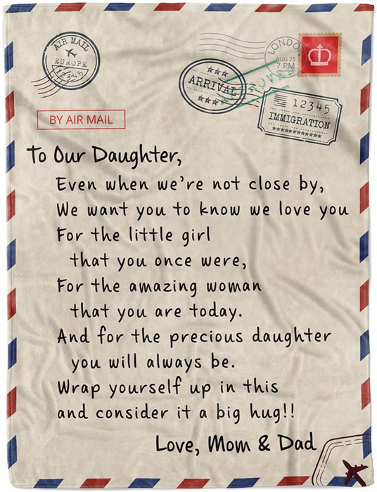 Personalized To Our Daughter Blanket From Mom & Dad Even When We'Re Not Close By Air Mail Blanket Rustic Design