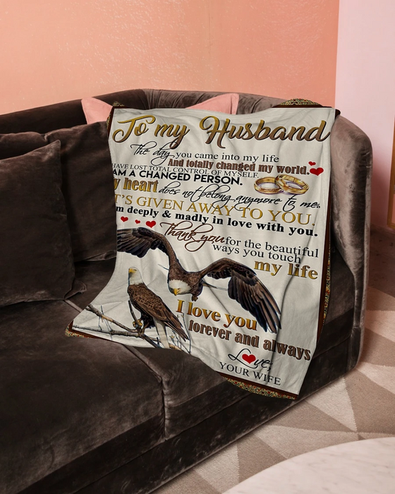 Personalized To My Husband Fleece Blanket From Wife With Design Eagles And Ring Couple Given Away To You Custom Names