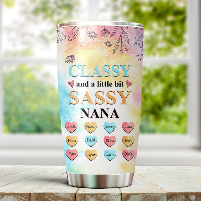 Personalized Tumbler Gifts For Grandma Classy A Little Bit Sassy Floral Custom Grandkids Name Travel Cup For Birthday