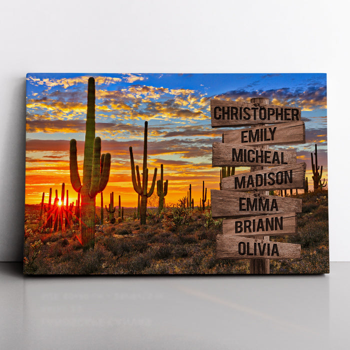 Personalized Canvas Wall Art Gifts For Family Sunset Sonoran Cactus Desert Signs Custom Name Poster Prints Wall Decor