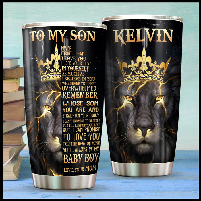 Personalized To My Son Tumbler From Parents Lion Diadem Straighten Crown Custom Name Travel Cup Gifts For Birthday
