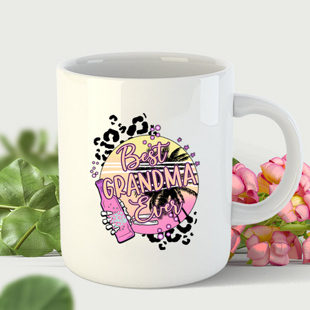 Personalized Black Mug For Grandma Coconut Tree Print Vintage Design Custom Grandkids Name 11 15oz Summer Cup