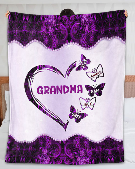 Personalized To My Grandmother Blanket From Grandchild Violet Heart Butterflies Custom Name Gifts For Christmas Birthday