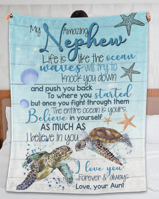 Personalized To My Nephew Blanket From Aunt Uncle Sea Turtle Life Is Like The Ocean Waves Custom Name Gifts For Birthday