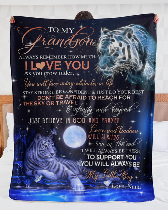 Personalized To My Grandson Blanket From Grandparents You Will Always Be My Little Boy Tiger Custom Name Christmas Gifts