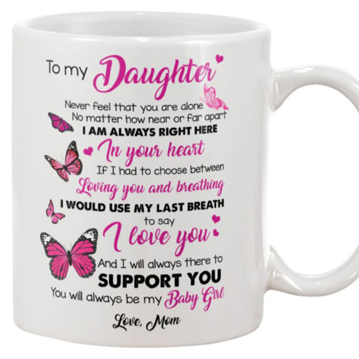 Personalized To Daughter Coffee Mug Gifts for Daughter From Mommy Print Pink Butterfly Galaxy Sweet Message Customized Mug Gifts For Birthday 11Oz 15Oz Ceramic Mug